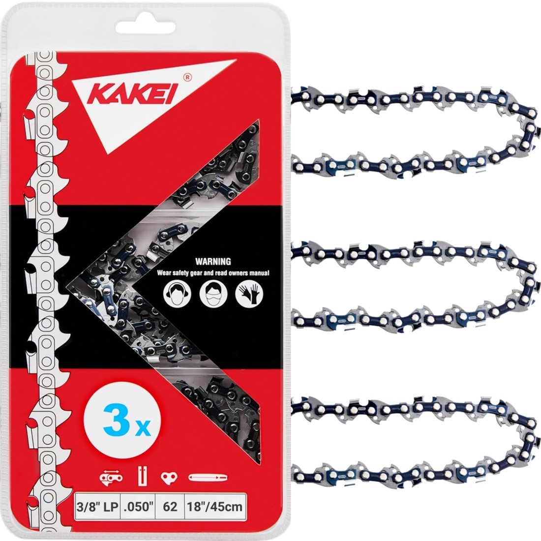 18" 3/8" LP .050" 62DL Semi-Chisel Chain, 3-Pack