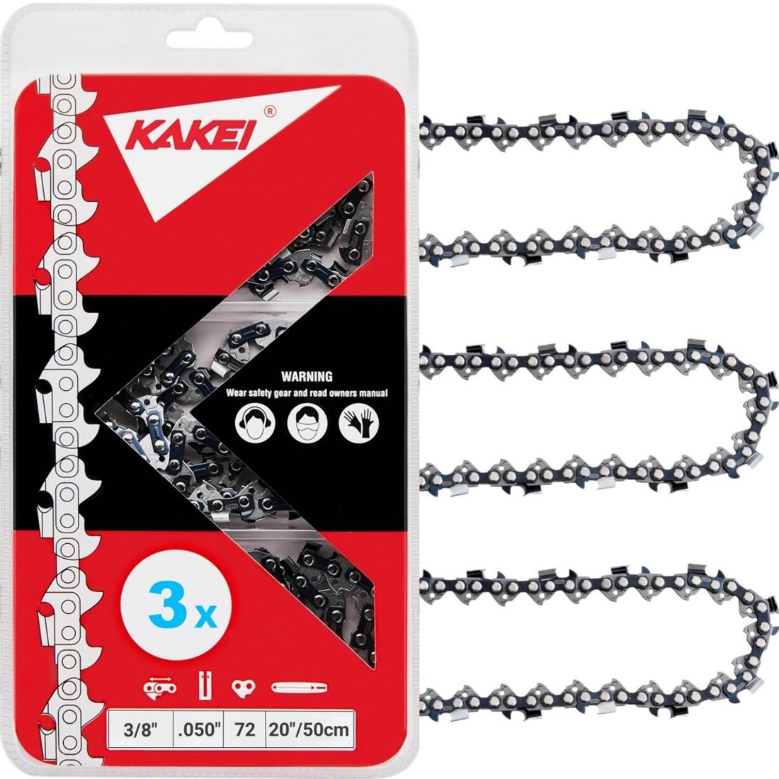 20" 3/8" .050" 72DL Full Chisel Chain, 3-Pack