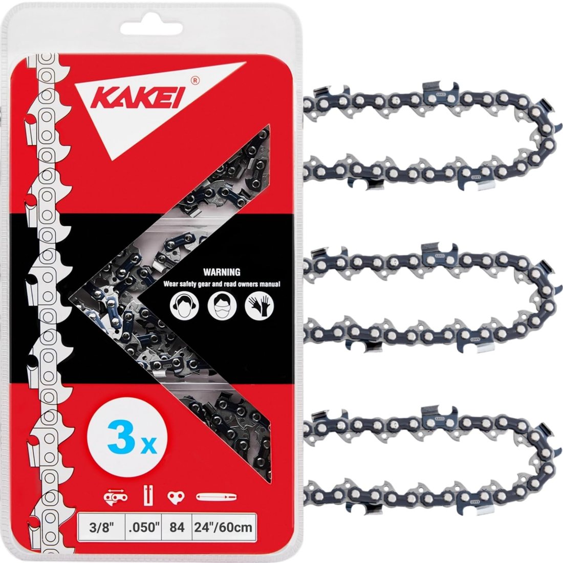24" 3/8" .050" 84DL Skip-Tooth Full Chisel Chain, 3-Pack